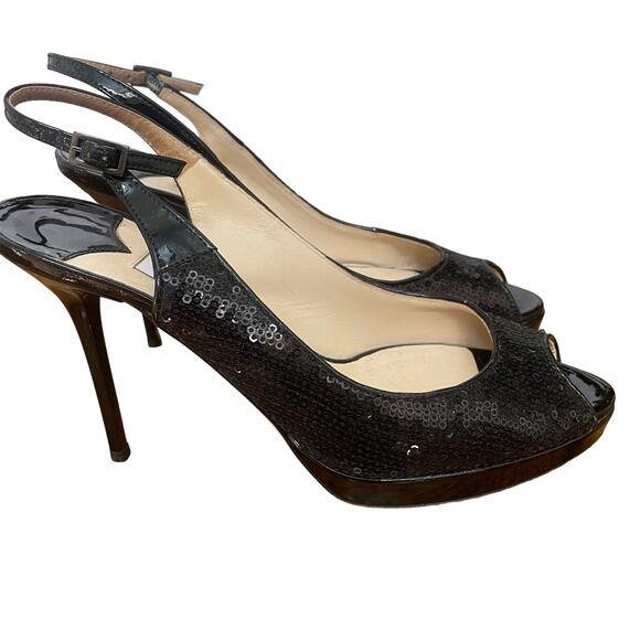 Jimmy Choo Authentic Black Sequin Slingback Heels Sz 37 (7) - Picture 10 of 12